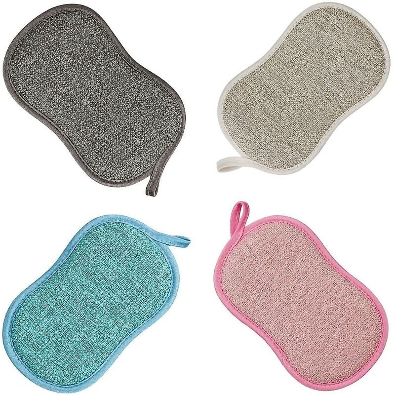 Microfiber Dish Sponges for Non-Stick Pots and Pans, Antibacterial, Reusable and Washable Scouring Pads, 4 Pack