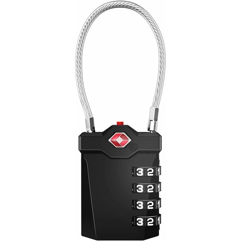 TSA Lock 4-Digit Combination Luggage Suitcase Alarm Anti-Theft Code with Opening Alarm Black 1 Piece