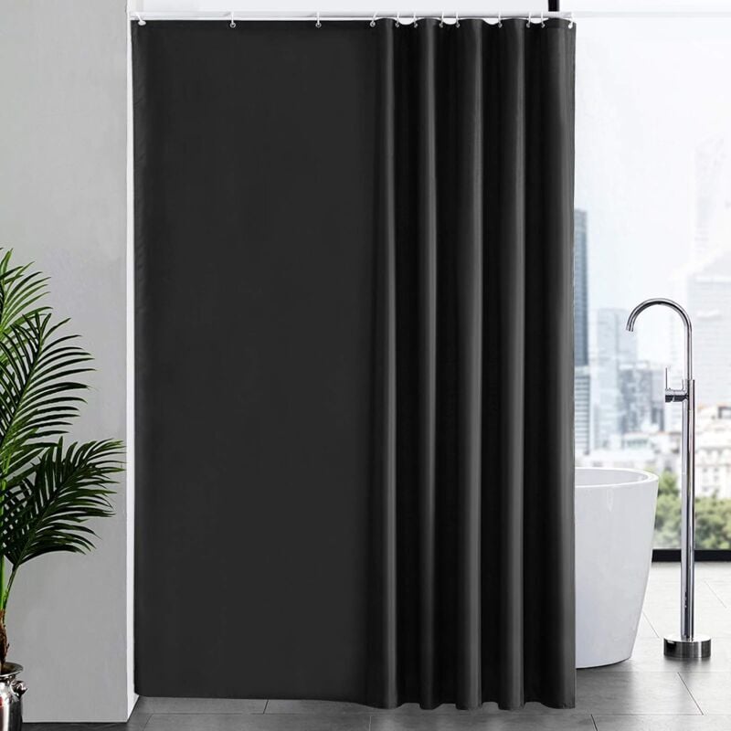Waterproof Shower Curtain with Hooks - Anti-Mildew Washable Polyester Fabric - Black Bathroom Curtain 100x180cm