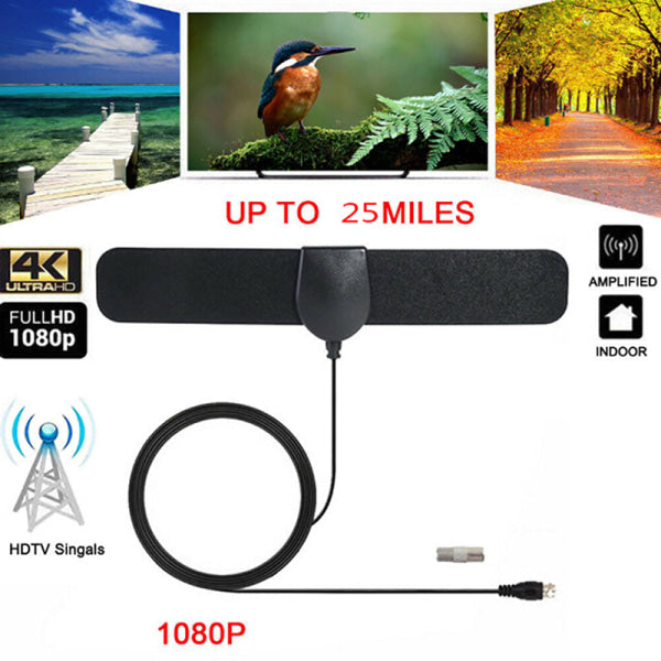 Digital Indoor HD Antenna 25 Mile Range 4K Compatible with TV One Size Black