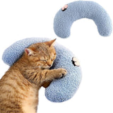 Comforting Cat Pillow for Anxious Dogs, Soft U-Shaped Dog Bed with Plush Toy for Better Sleep