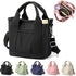 Multi-Pocket Tote Bag with Zipper, Canvas Handmade Handbag with Compartments, Multifunctional Satchel Bags for Women, Ladies, University, School, Work, Travel Black-small