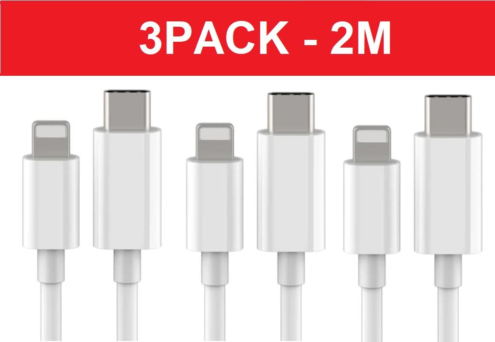 Compatible with Apple Lightning Cable 3-Pack 2m USB-C Charging and Data Transfer White