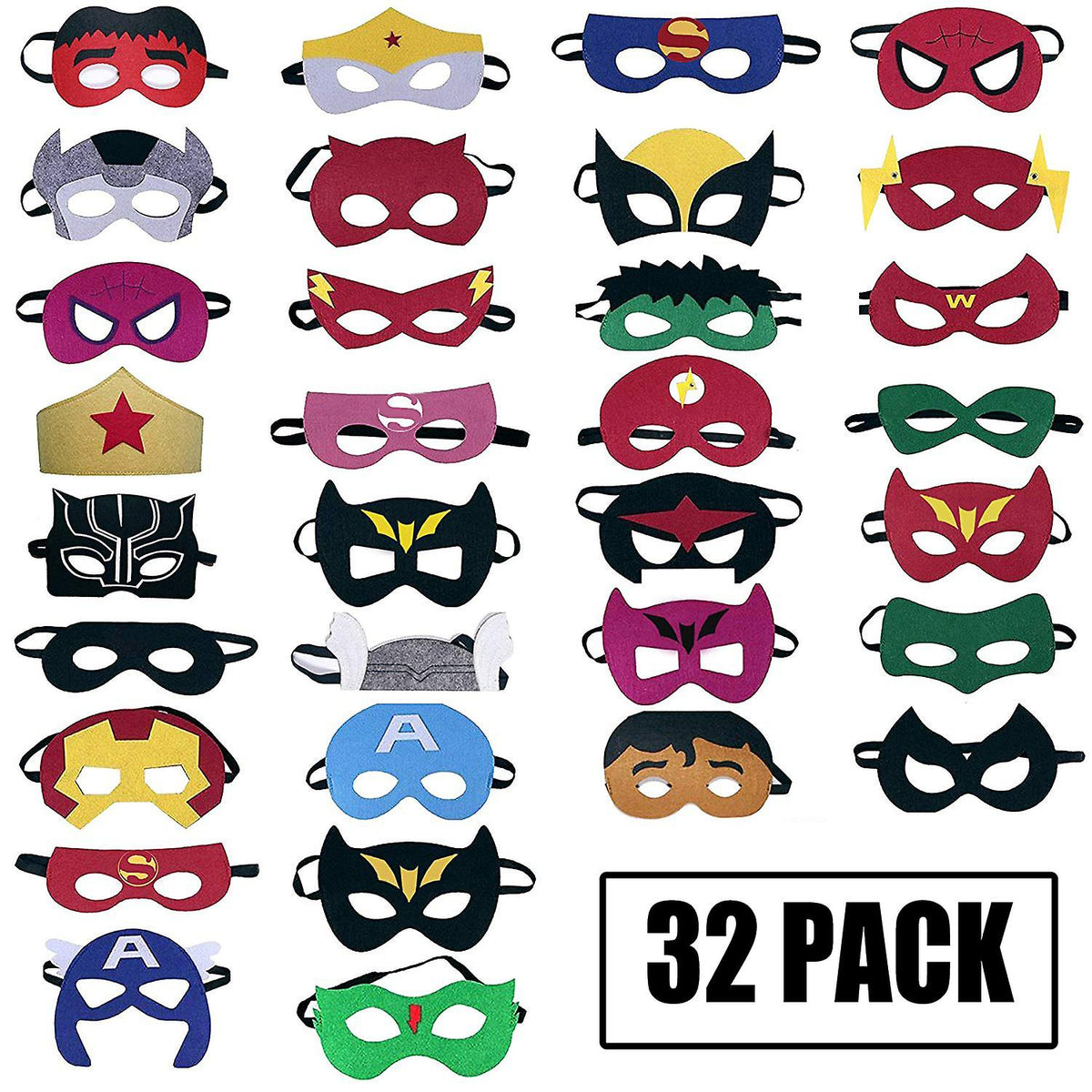 Superhero Masks 32 Pack Kids Party Favors Felt Elastic Masks