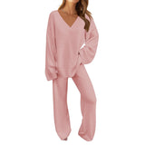 Women's 2-Piece Fleece Pajama Set Long Sleeve Loungewear Pink Size 2XL