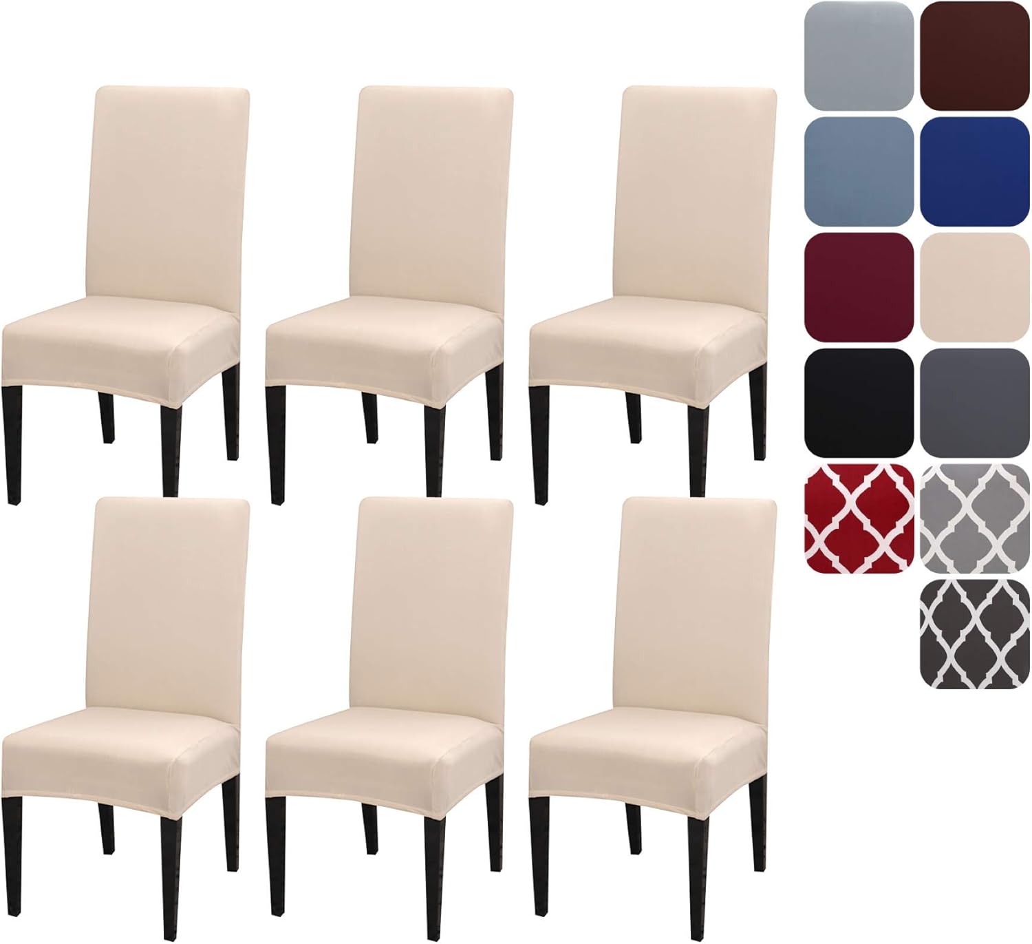 Dining Room Chair Covers, Stretchy Washable Removable Set of 6 Beige Seat Protectors Compatible with Hotel Chairs
