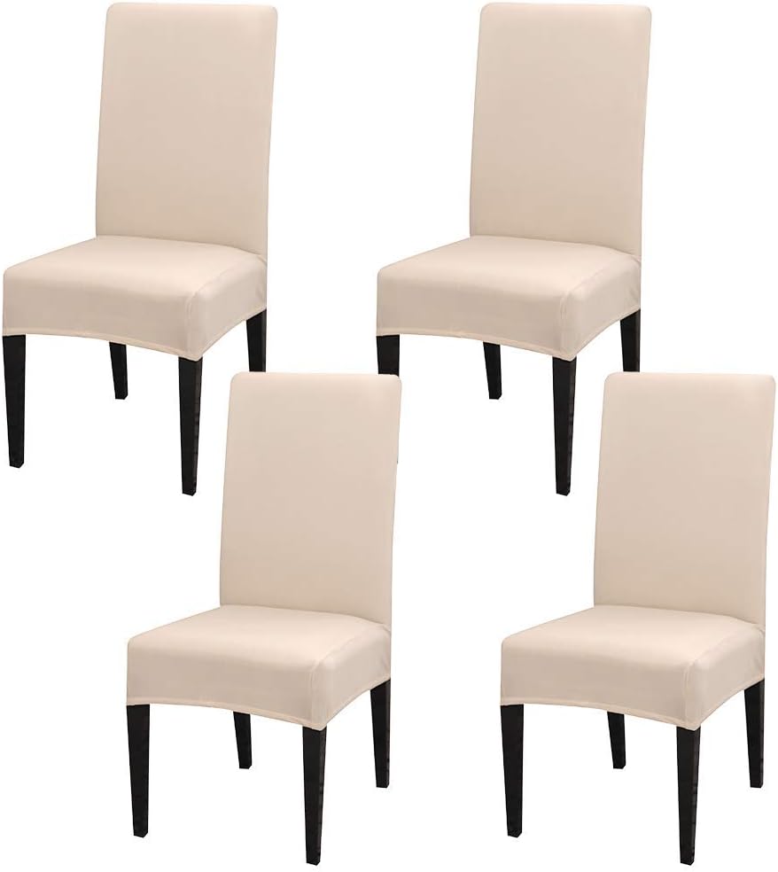 Stretch Washable Chair Covers Set of 4, Removable Slipcovers for Hotel, Beige