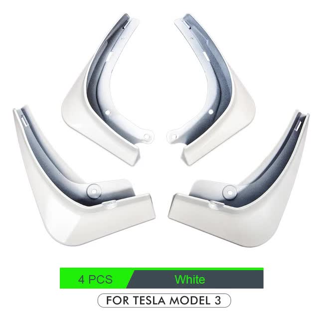 Tesla Model 3 Mud Guards Set of 4 Front and Rear Fenders White Compatible with Tesla