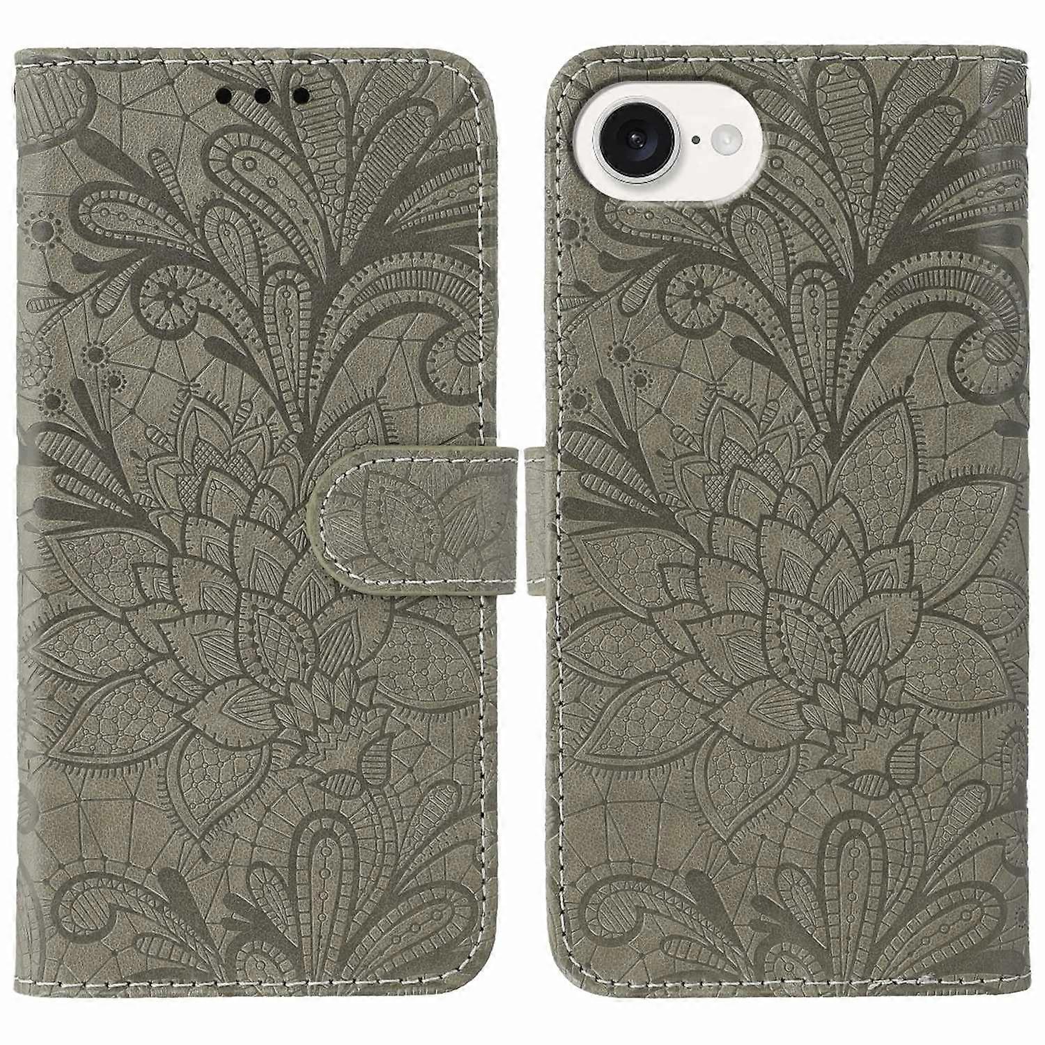 Compatible with Apple iPhone 16e Lace Flowers PU Leather Flip Wallet Case