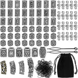Kryc 80 Rune Beads Set with 300 Rubber Bands for DIY Viking Beard and Hair Beads Antique Nordic Jewelry Braided Bracelet Pendant