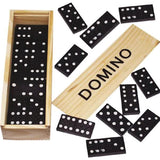 Wooden Domino Game 28 Pieces with Sliding Lid Case - Educational Aid for Children and Adults, Black Color
