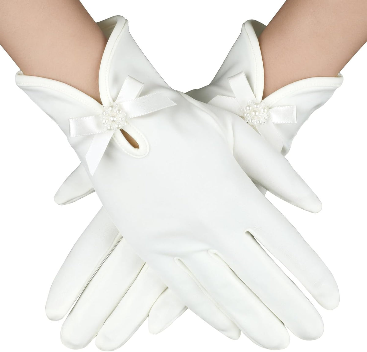 White Gloves Bow Short Satin Gloves Uniform Tuxedo Dress Wedding Bridal Glove 1920s Opera Special Occasion Fashion Accessories