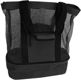 Mesh Beach Tote Bag with Detachable Insulated Beach Cooler Compartment Waterproof Sandproof Picnic Pool Bag, Black, Large