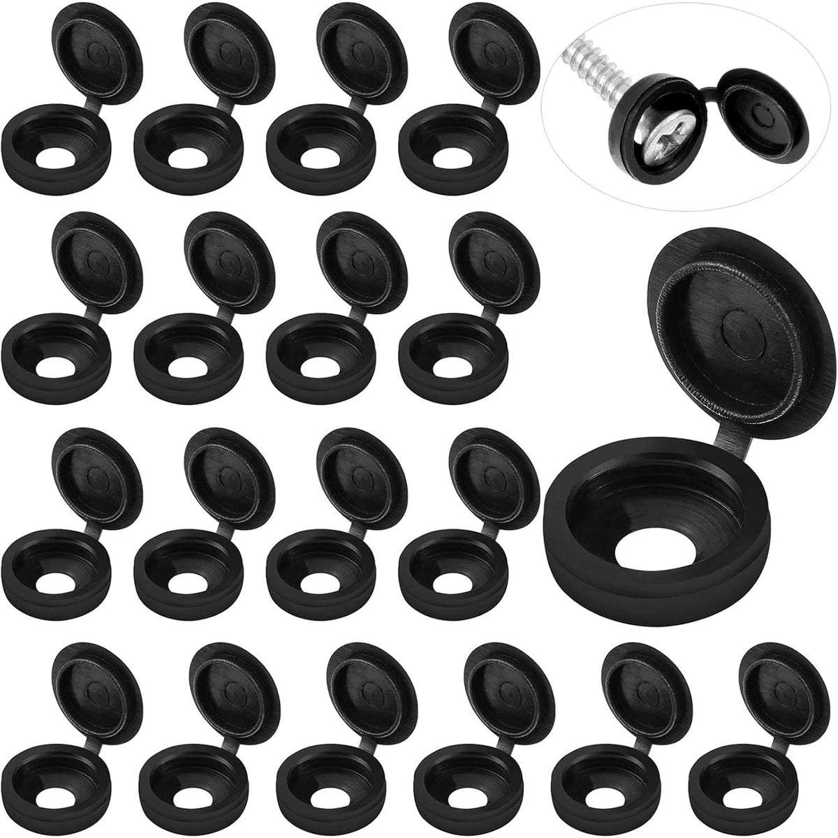 100 Pieces Hinged Screw Cover Caps Plastic Shutter Screw Caps Fold Screw Snap Covers Washer Flip Tops (Black, Large)