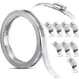 Hoses Clamps, Clamps Worm, Worm Clamps Stainless Steel, Large Hose Clamp Worm Drive Hose Clamps Adjustable Pipe Hose Clamp for Intercooler, Pipe, Plumbing, Tube and Fuel Line (9 Pieces,11.5 Feet)