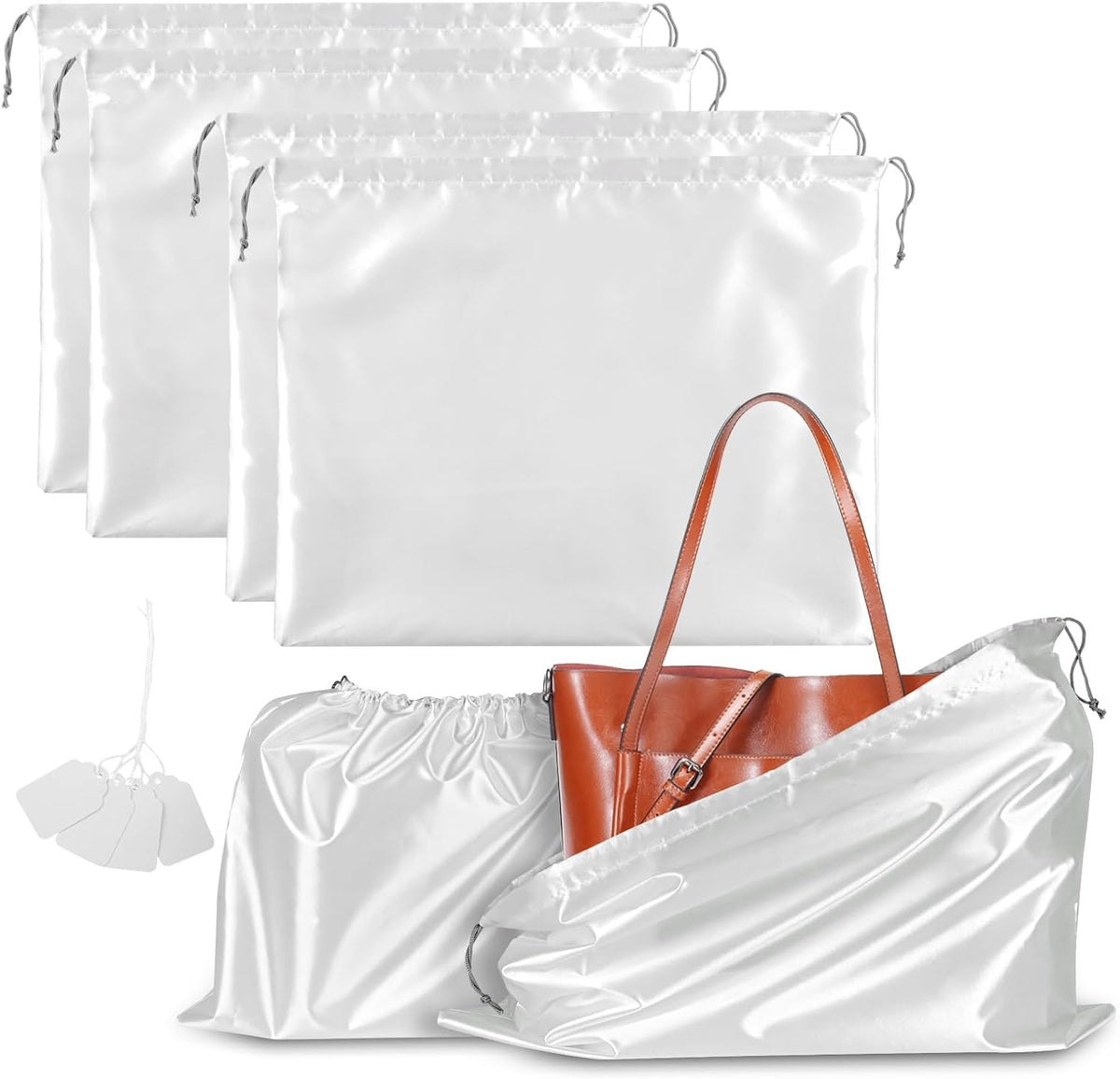 4 Pack Dust Bags for Handbags, Dust Cover Bag for Handbags Purses Cloth Shoes, Silk Large & Middle Daily Travel Storage Pouch Dustproof Drawstring Bag (White, 2 PCS, 24 x 20", 2 PCS, 19.5 x 16")
