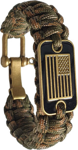 Paracord Bracelet - Tactical Survival Bracelet for Men with Bronze USA Flag - 3 Adjustable Sizes - Green Camo, L