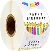 Happy Birthday Stickers, Round Happy Birthday Stickers,Waterproof Self Adhesive Stickers Happy Birthday with 500 pcs Round Label Rolls (1.5" Round - 500 Labels Per Roll) for Kids Party Decoration