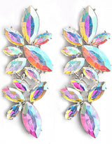 Iridescent Rhinestone Earrings for Prom, Sparkling Bridal Cluster Drop Dangle Stud Earrings, AB Crystal Pageant