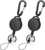2 Pack Retractable Keychain Heavy Duty Retractable Badge Reel Carabiner with 30” Retractable Cord, Black