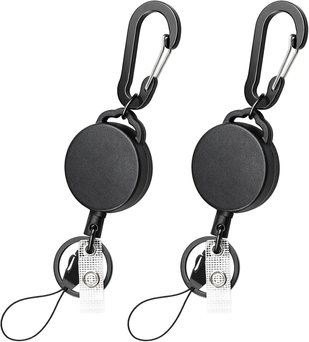 2 Pack Retractable Keychain Heavy Duty Retractable Badge Reel Carabiner with 30” Retractable Cord, Black
