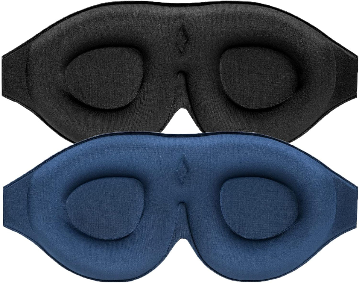 2 Pack 100% Blackout Sleep Masks Most Comfortable Contoured Eye Cups and Nose Covering for Women Men, 3D Pillow Eye Masks 0 Pressure on Eyelids & Eyelashes(Black&Navy)