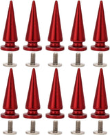 10Pcs 10x26MM Large Size Cone Spikes Punk Rivets Stud Screw Tree Shape Back Spikes for DIY Leather Shoes Jacket Craft Garment Bag(Red)