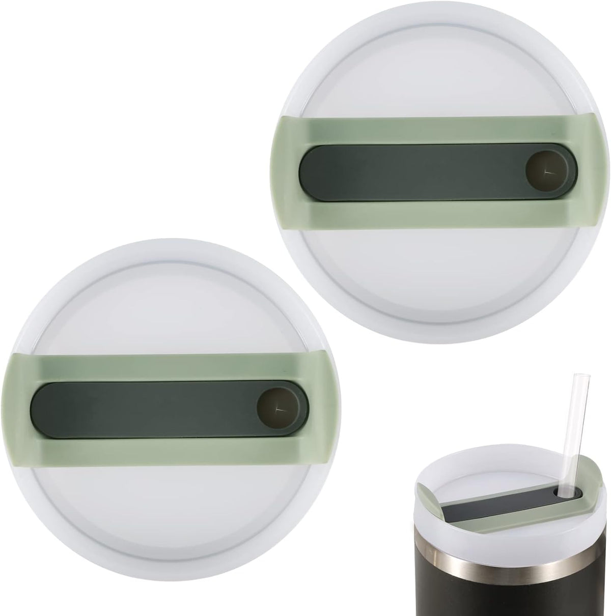 2pcs Green Tumbler Lids for Stanley Adventure Quencher & Quencher H2.0 40oz, No Leakage, Slide Closure, Plastic & Silicone, Dishwasher Safe