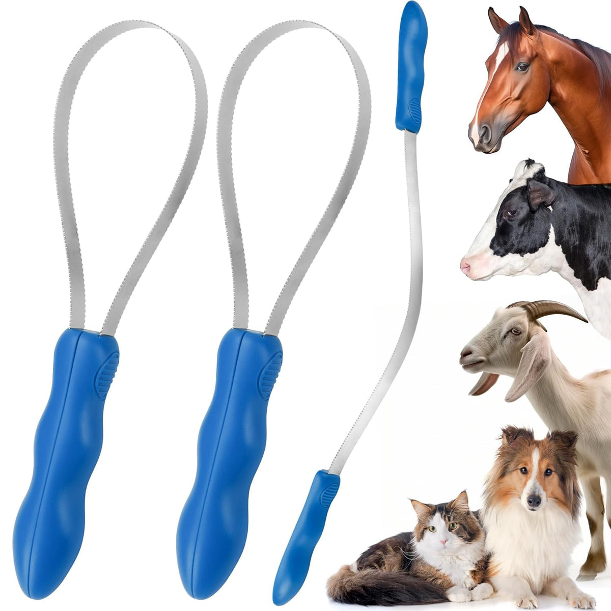 Dual-Sided Shedding Blade Dogs Hair Brush - Stainless Steel Grooming Horse Tool with No-slip Grip - Fine Teeth for Long, Short