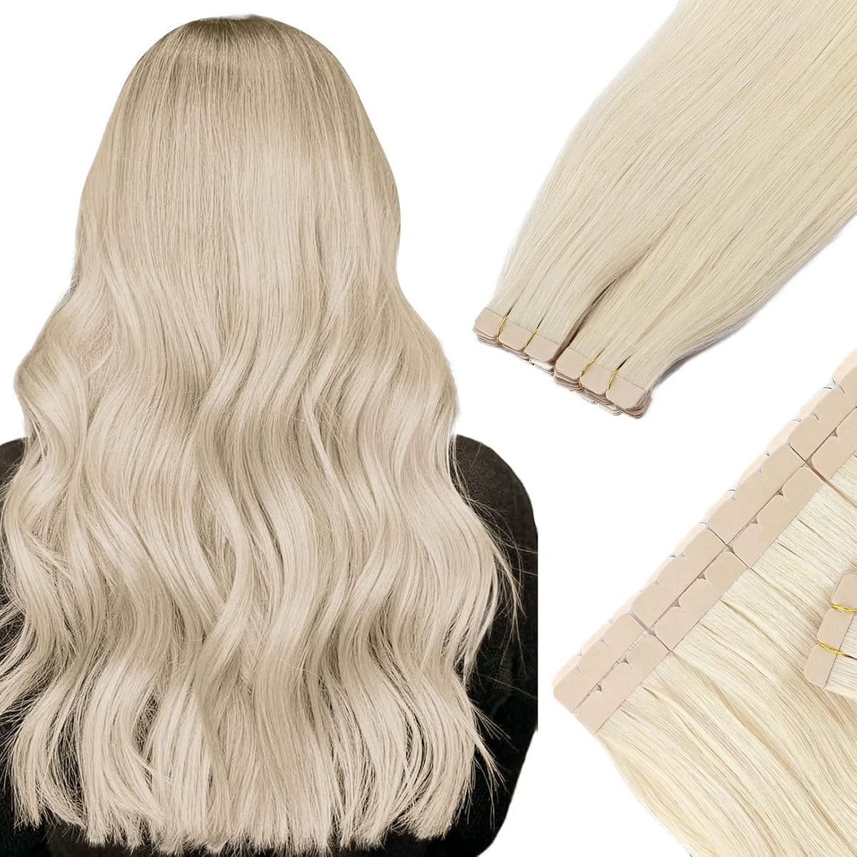Tape in Hair Extensions Human Hair Platinum Blonde 18 Inch 20pcs 50g/pack Straight Hair Extensions Tape in Seamless Skin Weft Tape in Natural Hair for Women(#60 Platinum Blonde, 18")