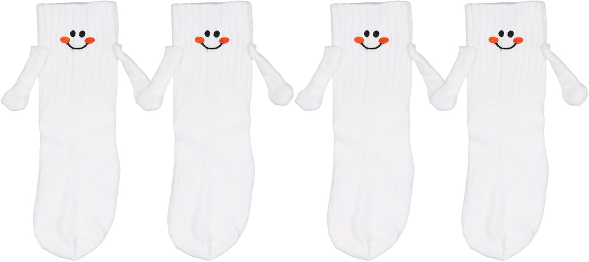 2 Pairs Hand Holding Socks for Kids, Funny Magnetic Mid-Tube Socks White Smile Face Matching Crazy Silly Slipper Socks Magnet Friendship Birthday Gift for Children Toddler (1-3T)