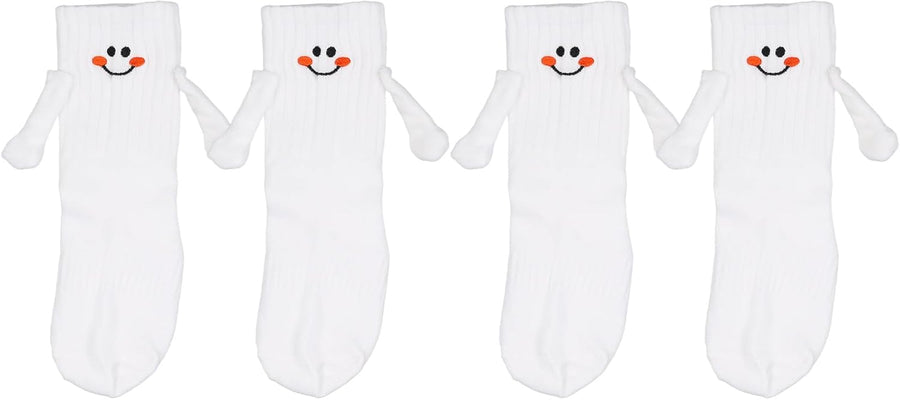 2 Pairs Hand Holding Socks for Kids, Funny Magnetic Mid-Tube Socks White Smile Face Matching Crazy Silly Slipper Socks Magnet Friendship Birthday Gift for Children Toddler (1-3T)