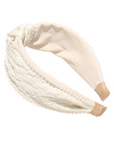 Women's Boho Knotted Wide Pearls Headbands for Women Non Slip, White Fabric Stretchy Cute Knot Headband, Girls Hair Accessories (Cream Knot)