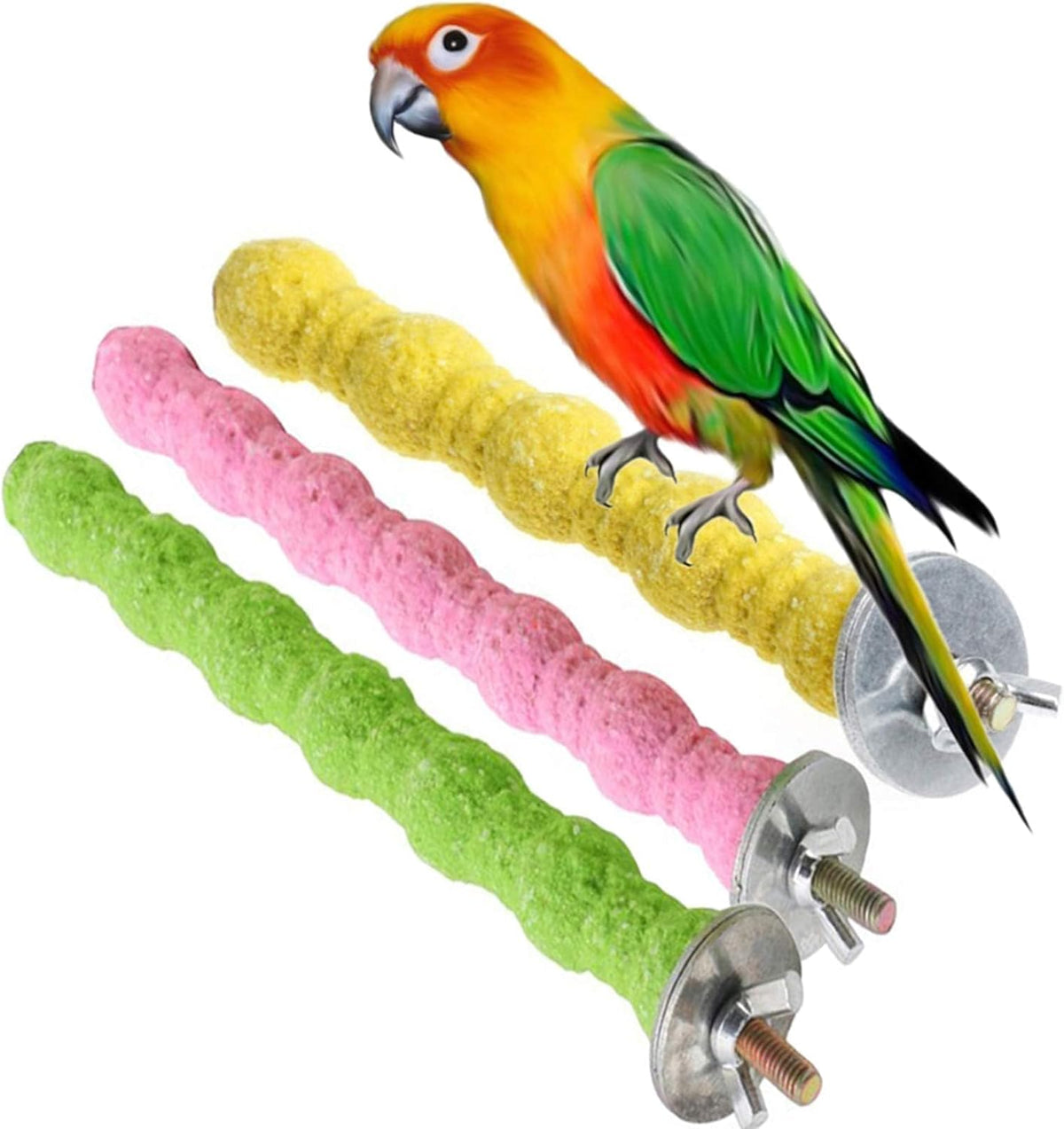 Bird Perch Parrot Stand Cage Accessories Natural Wooden Stick Paw Grinding Rough-surfaced Chew Toy for Cockatiels,Cockatoo,Lorikeet,Conure,Parakeet 3 Pack (Random Color,7.9inch)