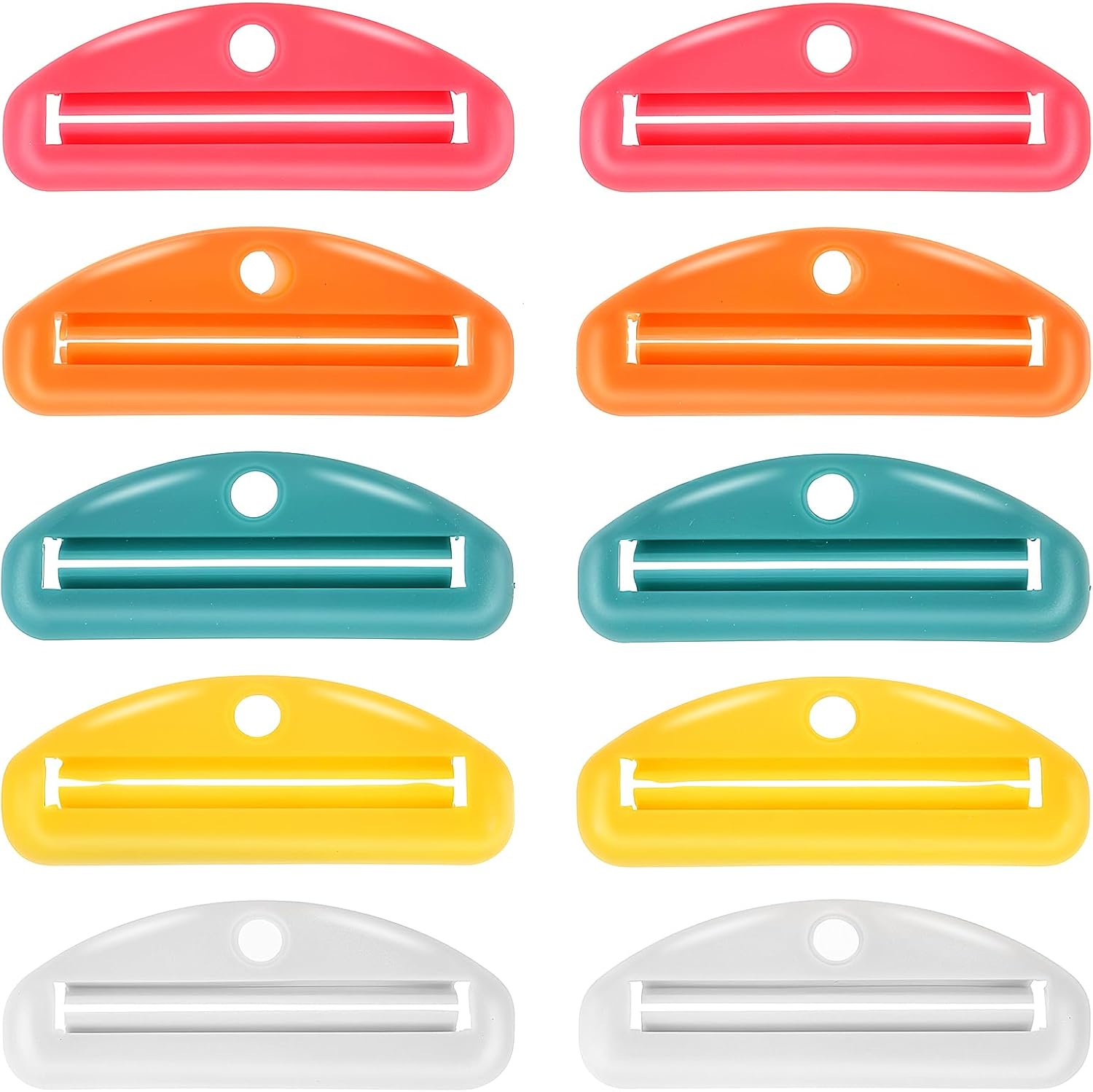 10pcs Toothpaste Squeezer, Plastic Tooth Paste Tube Wringer Dispensers Hanging Toothpaste Clips for Bathroom Saving Facial Cleanser Creams Paint, Assorted Colors