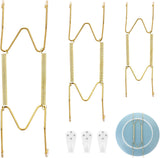 3pcs Plate Hanger for Wall, Stainless Steel 6 8 10 Inch Plate Hangers Invisible Decorative Wire Plate Holder with 3 Pack Wall Hooks and 15pcs Transparent Rubber Tip(Gold)