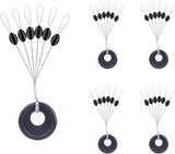 240 Pieces Middle-Sized Fishing Rubber Bobber Beads Stoppers 6 in 1 Black Float Sinker Stops