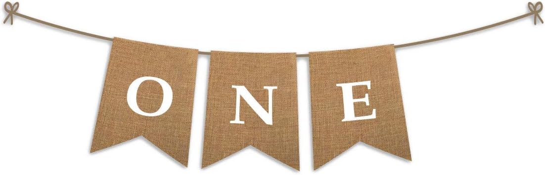 ONE High Chair First Birthday Burlap Banner | First Birthday Party Rustic Theme Decoration for boy or Girl | 1st Birthday Party Supplies | Happy Birthday Banner for Nursery Decor Product Name