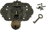 Antique Embossing Decorative Brass Hasp Clasp Latch Lock with Screws for Jewelry Box Ordinary Box Wooden Case Furniture Decoration (Bronze)