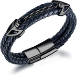 Mens Leather Bracelet with Stainless Steel Clasp Multi-Layer Braided Leather Mens Bracelet