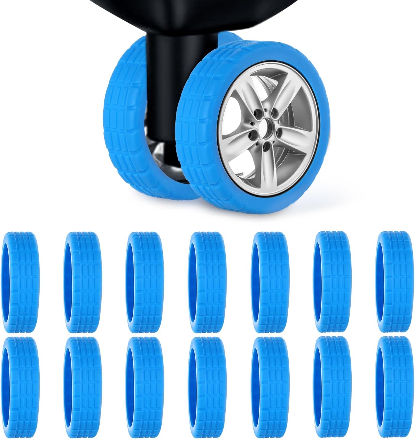 16pcs Luggage Wheel Covers, Portable Luggage Wheel Protector Covers Colorful Silicone Luggage Spinner Wheel Covers Luggage Wheel Accessories for Most 8 Caster Luggage (blue)