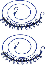 2 Pack 5.84 Feet Windproof Clothesline with 12 Blue Clips, Adjustable Clothes Line for Home, Travel and Outdoor Hanging Clothes