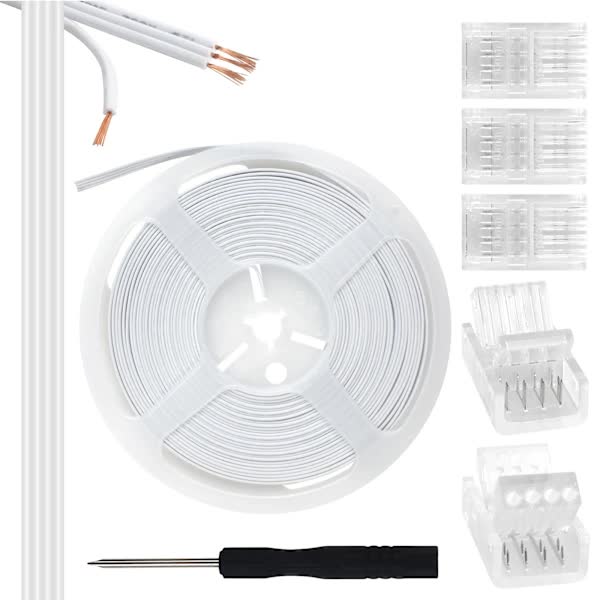 10mm RGB LED Strip Connector Kit 5-Pack with 10m Cable, Compatible with 5050 2835 LED Strip Lights, Includes Screwdriver