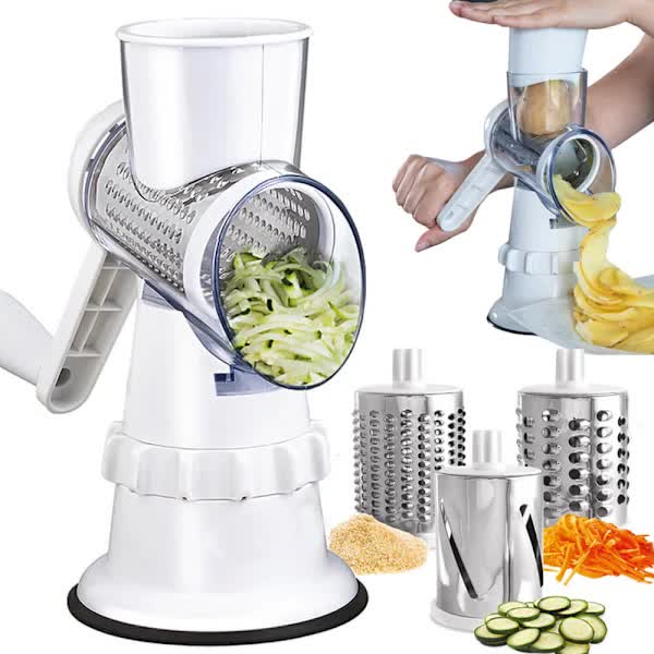 White Rotary Grater Vegetable Cutter and Shredder