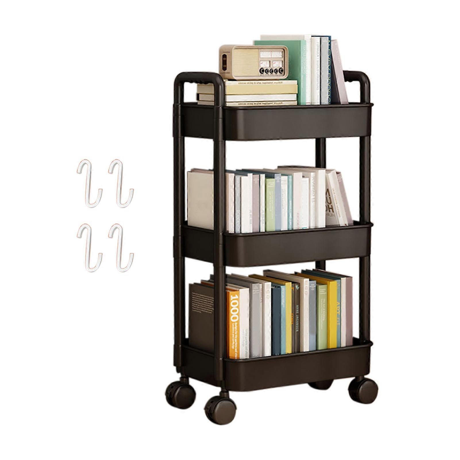 4-Tier Rolling Storage Cart with Wheels Black Mobile Rack Shelf Large Capacity Strong Load-Bearing