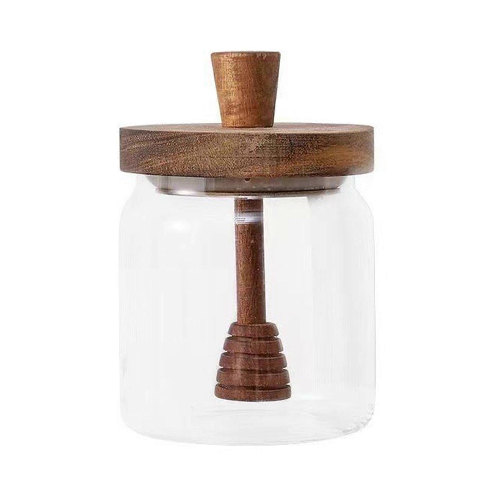 Honey Jar Set 500ml Glass with Wooden Spoon Lid, Airtight Transparent Honey Pot for Easy Monitoring, Wide Opening