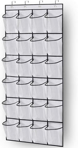 Over the Door Shoe Storage Organizer with 24 Large Mesh Pockets White