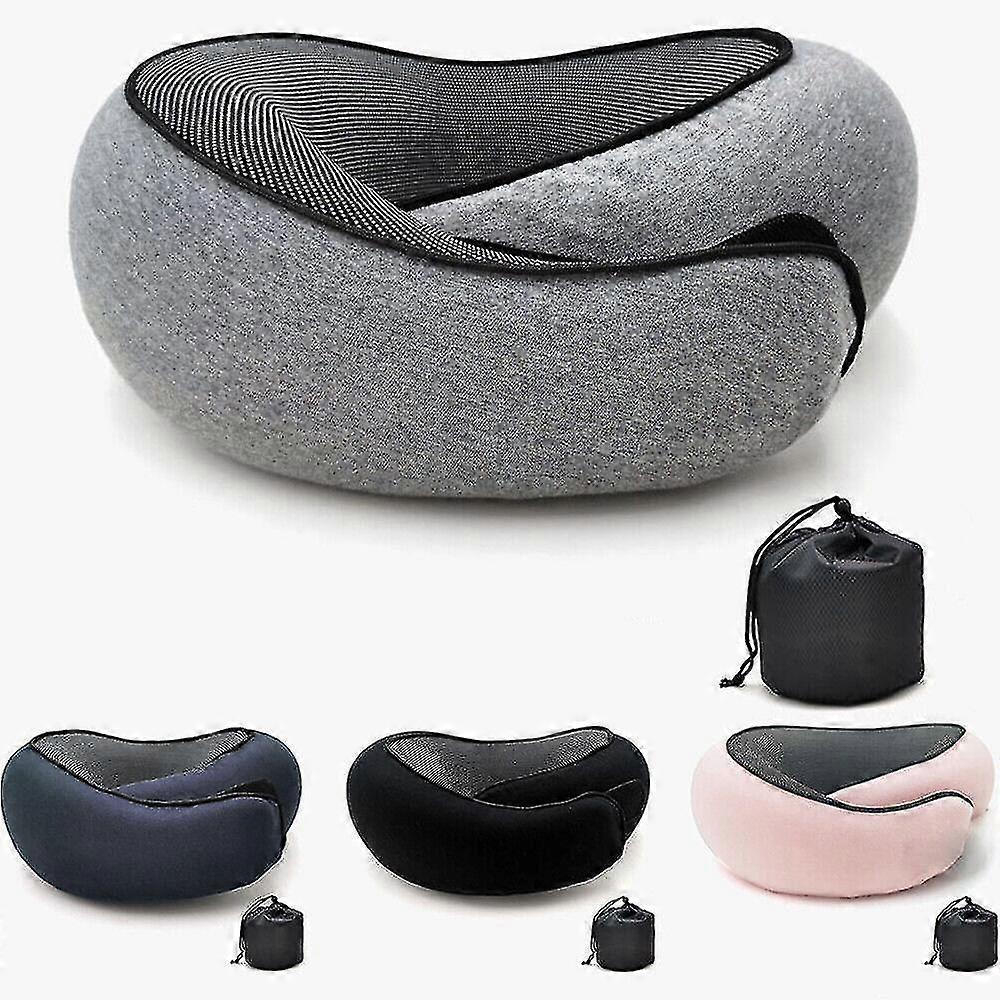 Memory Foam Travel Neck Pillow U-Shaped, Cervical Support Pillow for Airplane Sleep, Black