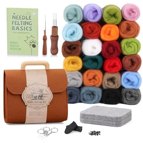 Felting Needles Kit in 24 Colors with Wool, Tools, Mat \u0026 Storage Bag for DIY Craft Projects.