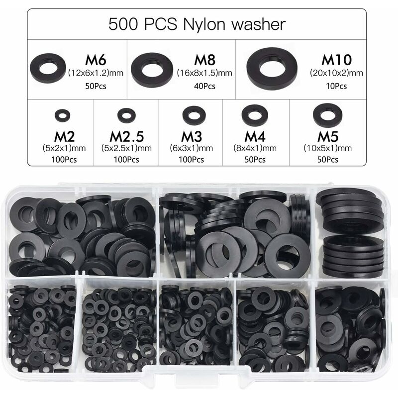 Black Plastic Lock Washers Fasteners Self-Locking Washer Assortment 500pcs M2.5 M3 M4 M5 M6 M8 M10